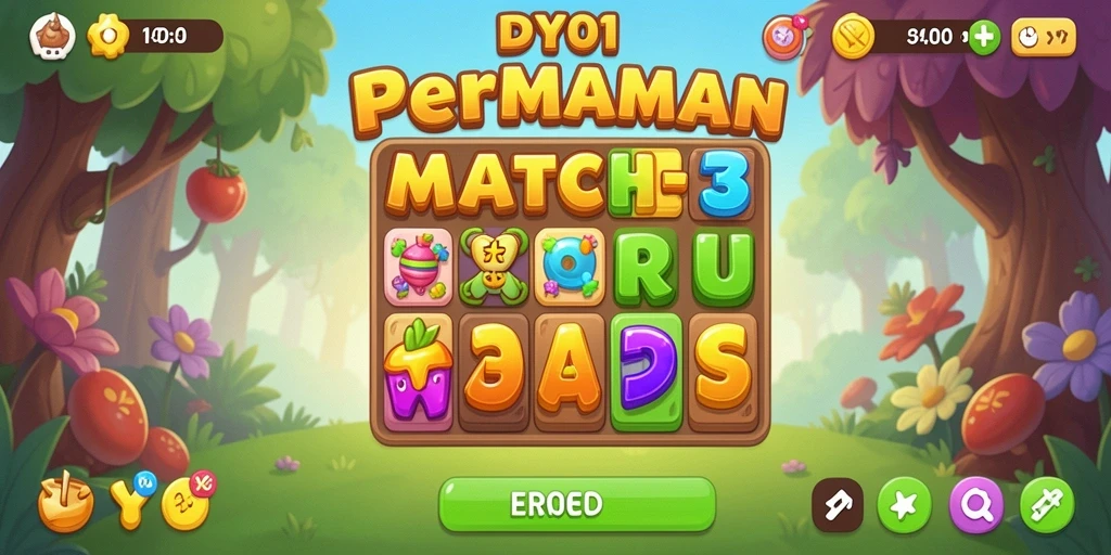 Screenshot gameplay DY01 menampilkan momen mencocokkan berlian yang seru.