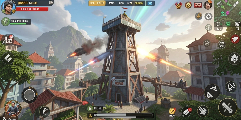 Tangkapan layar gameplay IDRRP menampilkan pertahanan menara yang strategis dan intens.