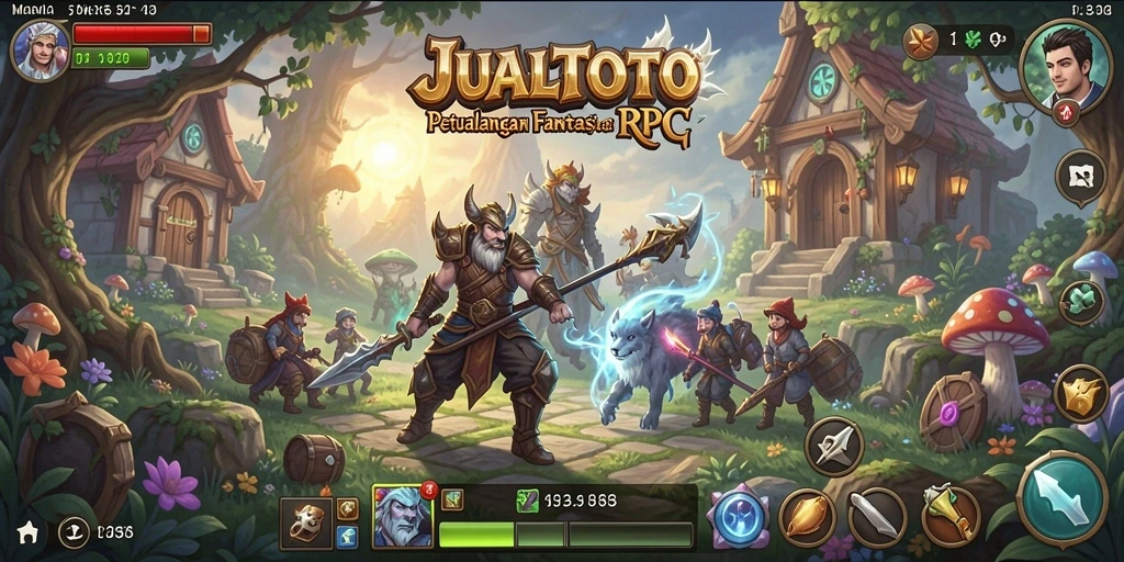 Screenshot utama JUALTOTO menampilkan aksi seru dalam pertempuran RPG.