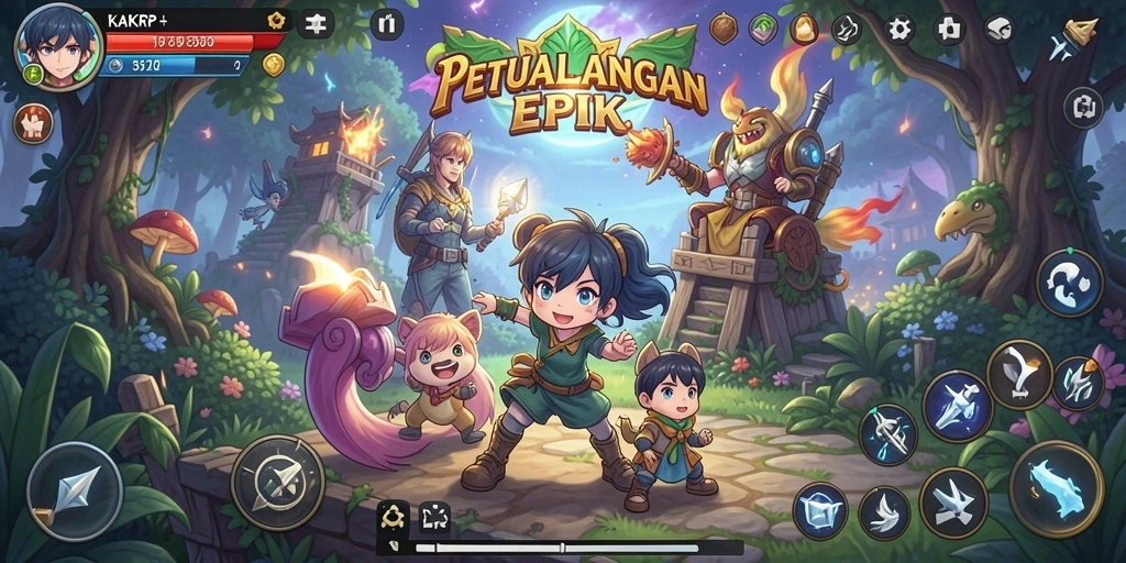 Screenshot KAKRP menampilkan karakter anime dalam aksi seru.