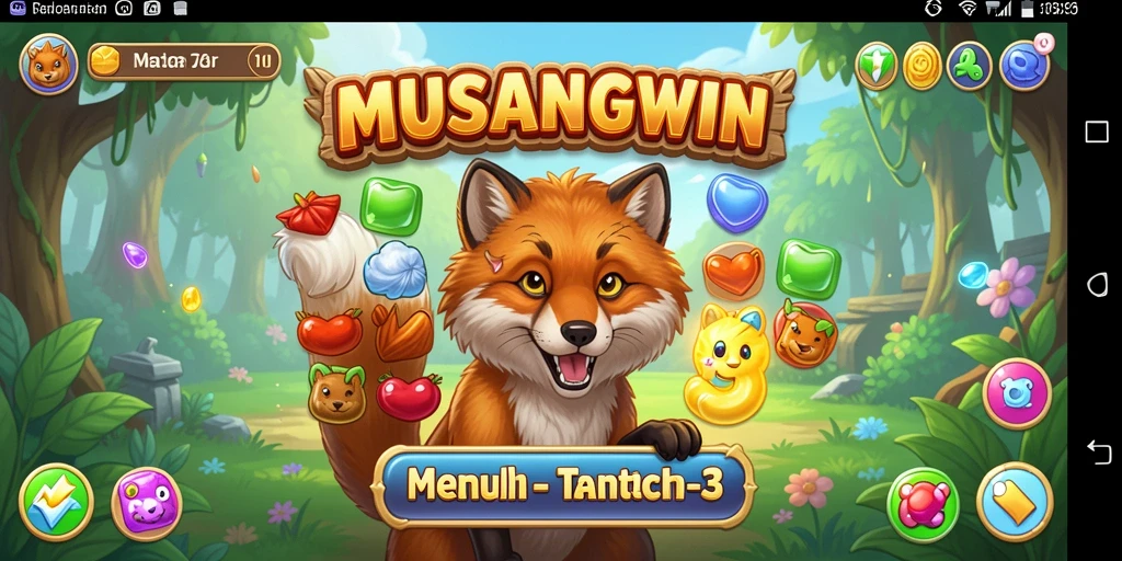Screenshot utama MUSANGWIN menampilkan gameplay seru Match-3 yang mengasyikkan.